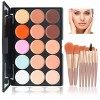 WishesMar Palette Correcteur de Teint 15 Couleur Makeup Concealer Correcteur Anti Cernes avec 10 pièces Pinceau de Maquillage