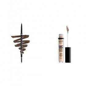 NYX Professional Makeup Crayon à Sourcils Ultra-Fin Double-Embout avec Mine Rétractable et Goupillon, Teinte : Brunette & Ant