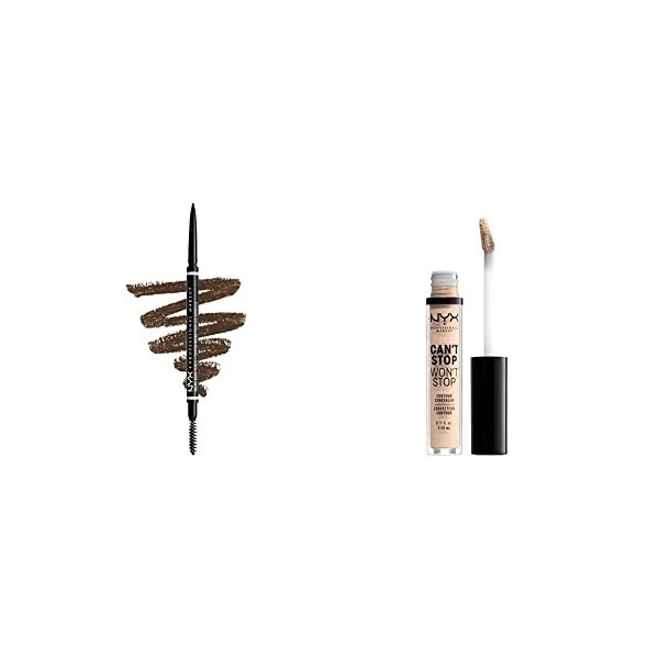 NYX Professional Makeup Crayon à Sourcils Ultra-Fin Double-Embout avec Mine Rétractable et Goupillon, Teinte : Brunette & Ant