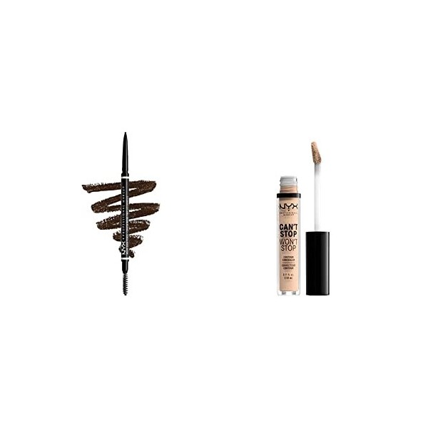 NYX Professional Makeup Crayon à Sourcils Ultra-Fin Double-Embout avec Mine Rétractable et Goupillon, Teinte : Ash Brown & An