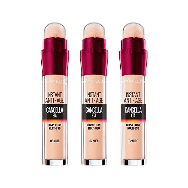 3 x Maybelline New York Le Cancelle Âge correcteur Liquide Multi-Usage Couleur 02 Nude - 3 correcteurs Anti-cernes / Correcteurs