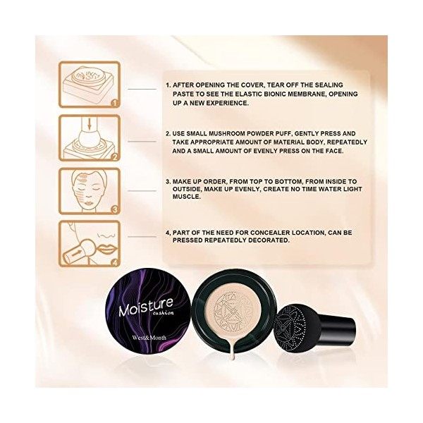 Milageto Air Cushion cc, Fond de teintee liquide pour femmes filles Anti-cernes Éclaircir le teintee Base de maquillage Prime