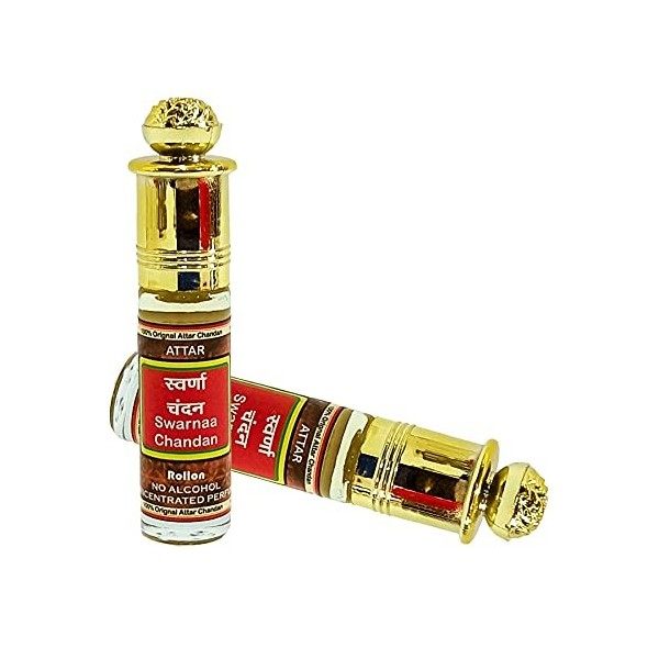 INDRA SUGANDH BHANDAR Attar pour homme et femme Swarnaa Chandan avec cristaux dorés Bois de santal véritable Parfum longue du