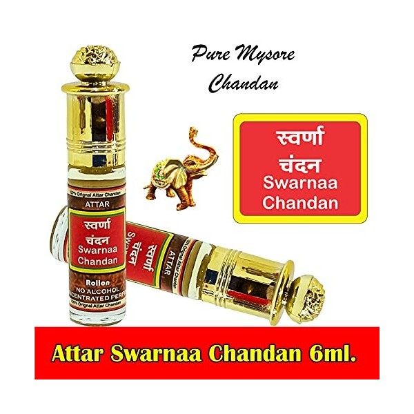 INDRA SUGANDH BHANDAR Attar pour homme et femme Swarnaa Chandan avec cristaux dorés Bois de santal véritable Parfum longue du