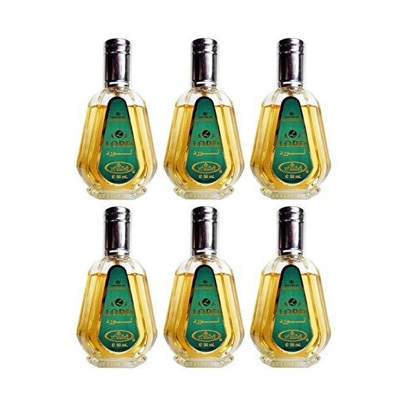 Lot De 6 Musc Parfum Lord AL REHAB 50ml Eau de Parfum Unisexe Parfum Arabe Homme Oud Femme Attar Oriental Halal NOTES : Balsa