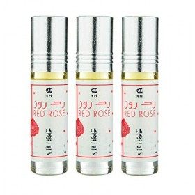 LOT DE 3 MUSCS PARFUMS RED ROSE DE AL REHAB - 6ML NOTES: Rose, Vanille, Floral