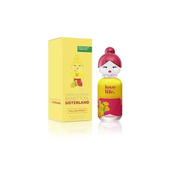 Benetton - Sisterland Yellow Peony, Eau de Toilette pour Femme - Longue Durée - Parfum frais, jeune et moderne - Notes fruité