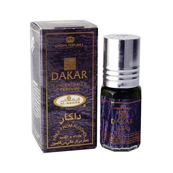 Huile Parfumée DAKAR 3 ml, Oud Arabe 100% Huile Sans Alcool Musc Halal Pour Homme et Femme Attar Longue Durée, Flacon Roll-on