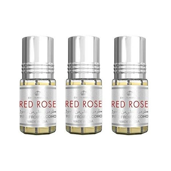 Huile Parfumée RED ROSE 3 ml, Oud Arabe 100% Huile Sans Alcool Musc Halal Pour Homme et Femme Attar Longue Durée, Flacon Roll