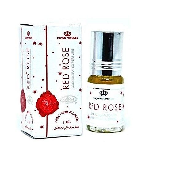 Huile Parfumée RED ROSE 3 ml, Oud Arabe 100% Huile Sans Alcool Musc Halal Pour Homme et Femme Attar Longue Durée, Flacon Roll