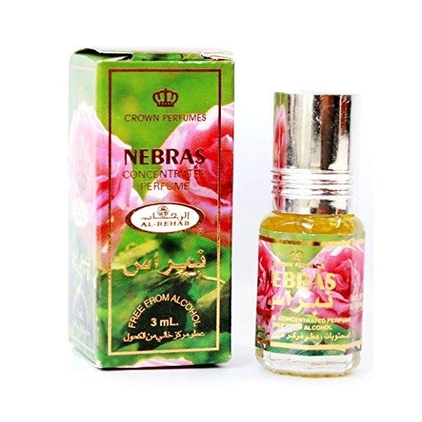 Huile Parfumée NEBRAS 3 ml, Oud Arabe 100% Huile Sans Alcool Musc Halal Pour Homme et Femme Attar Longue Durée, Flacon Roll-o