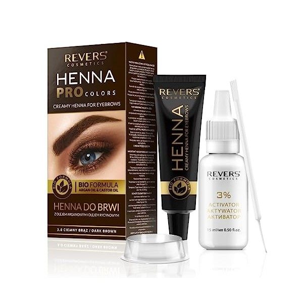 REVERS Henné crémeux pour les sourcils HENNA PRO COLORS 15 ml + 15 ml 3.0 MARRON FONCÉ 