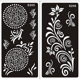 Ensemble de 10&nbsp;feuilles de pochoirs designs henné à usage unique pour le corps. Convient également aux tatouages pailletés ou