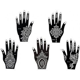 5 Feuilles Mehndi Tatouage Pochoir pour la main Hand 5 Mehndi Tatouages au henné Set 3 à usage unique - pour tatouage au henn