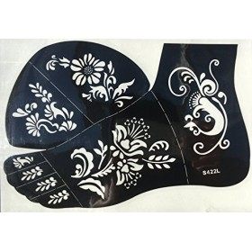 Patron de tatouage fleurs design S422L pour le corps et le pied gauche, adapté pour tatouage henné ou aérographe