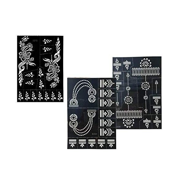 Lot de 3 feuilles de pochoirs de tatouage au henné pour peinture corporelle Nelle 3