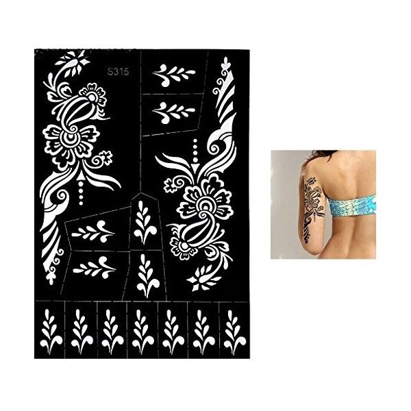 Lot de 3 feuilles de pochoirs de tatouage au henné pour peinture corporelle Nelle 3