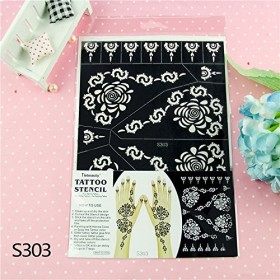 TATOUAGES POCHOIRS GRAND S303 Mehndi Tatouage Pochoir au henné - à usage unique pour le Corp - pour tatouage au henné, tatoua