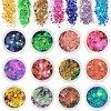 AOOWU Paillettes de Corps, 12 Couleurs Maquillage Paillettes Set, Fluorescent Paillette pour Visage, Fluorescent Paillette po