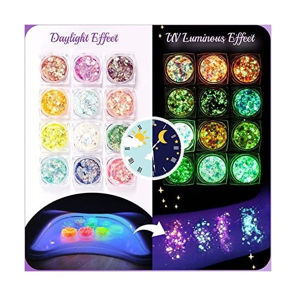 12 Couleurs Lumineuse Paillettes Gel, Maquillage Carnaval Eleanores Diary Colle à Paillettes Maquillage, Paillettes Visage F