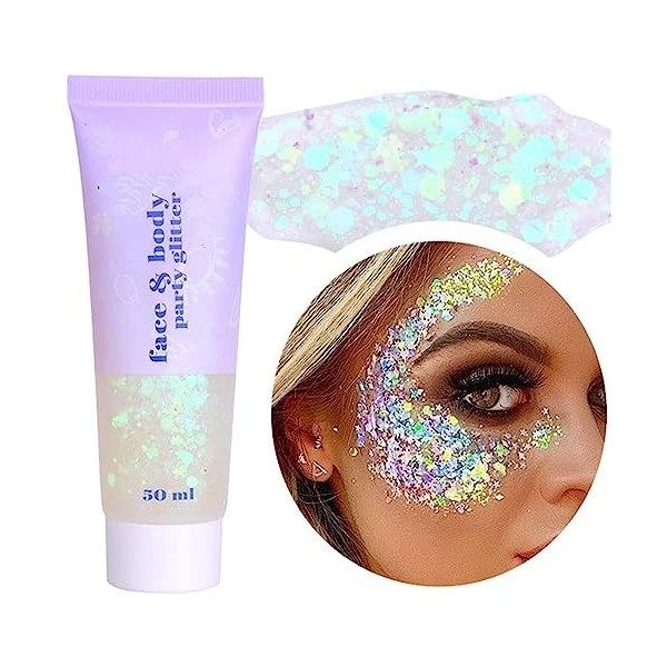 Gel Paillettes corps 50g, liquide scintillant épais de sirène, gel scintillant à paillettes longue durée pour anniversaire de