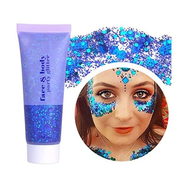 Gel Paillettes corps 50g, liquide scintillant épais de sirène, gel scintillant à paillettes longue durée pour anniversaire de