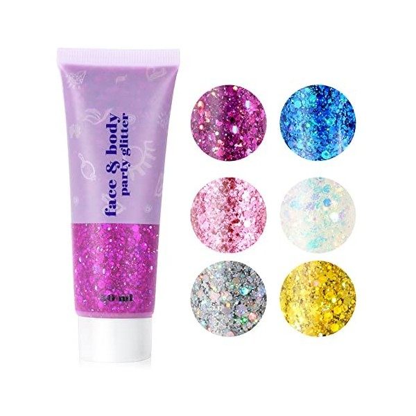 URAQT 3PCS Gel Paillettes Visage, 50ml Paillettes Visage, Maquillage Paillette Paillettes Corps, Paillette Gel Liquide, Merma