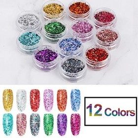 Paillettes de Corps Maquillage Paillettes Set pour Festival Fête Visage Corps Cheveux Et Ongles Paillettes Décoration 12 Coul