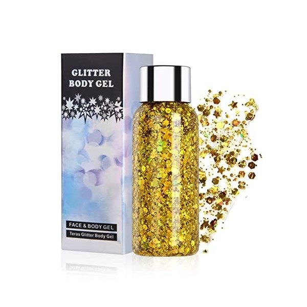 URAQT Sirène Paillettes Chunky Glitter Liquide, 50ml Paillettes Visage Paillettes Cheveux Glitter Body Gel Festival Glitter C