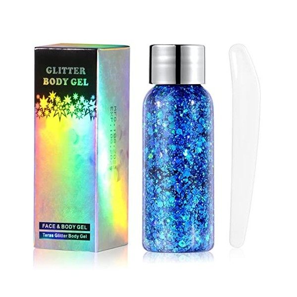 URAQT Sirène Paillettes Chunky Glitter Liquide, 50ml Paillettes Visage Paillettes Cheveux Glitter Body Gel Festival Glitter C