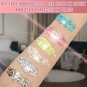 Royouzi Paillettes Visage, Glitter Body Gel, 6 Bouteilles Sirène Paillettes, Chunky Glitter Liquide Gel, 6 Couleurs Maquillag