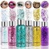 6 Bottle Paillettes Visage - Glitter Body Gel - Gel Paillettes Corps - Sirène Paillette Chunky Glitter Liquide pour Festival 