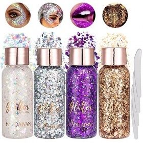 Glitter Body Gel 4 Boîtes Laque Paillette Cheveux Bombe Paillette Cheveux et Corps Paillette Maquillage Gel Paillettes Visage