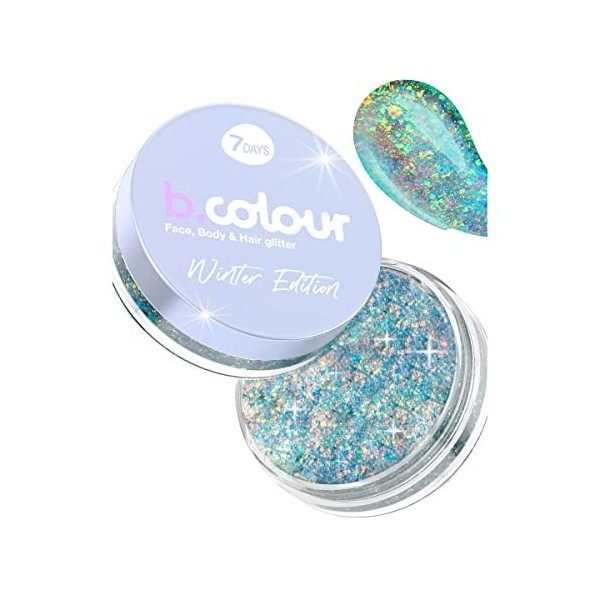 7DAYS Glitter pour le maquillage | Gel scintillant bleu holographique pour les cheveux, les yeux et les lèvres | Glitter Top 