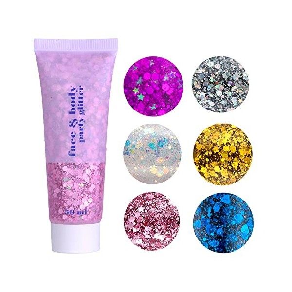 Body Glitter Gel,Liquide Fard à Paupières Glitter Mermaid Sequins Chunky Glitter Sparkling Chunky Body Lotion pour Visage Che