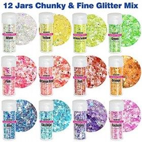 HEMOER 12 Couleurs Lumineuse Paillettes, 120g Fluorescent Paillette pour Visage, Qualité Cosmétique Paillette pour Corps, Che