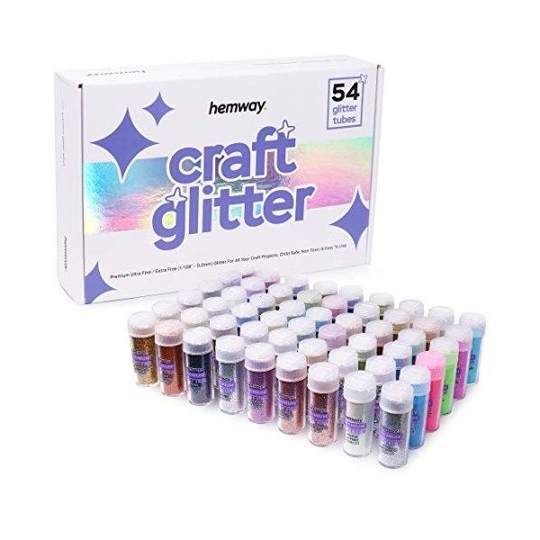 Hemway Fine Glitter - 54 x 9.6g 0.34oz Craft Glitter Shaker Set, Multi-usage assorti couleurs de paillettes pour l’artisana