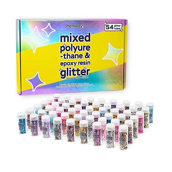 Hemway Fine Glitter - 54 x 9.6g 0.34oz Craft Glitter Shaker Set, Multi-usage assorti couleurs de paillettes pour l’artisana