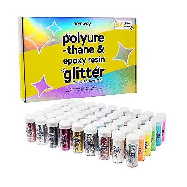 Hemway Fine Glitter - 54 x 9.6g 0.34oz Craft Glitter Shaker Set, Multi-usage assorti couleurs de paillettes pour l’artisana