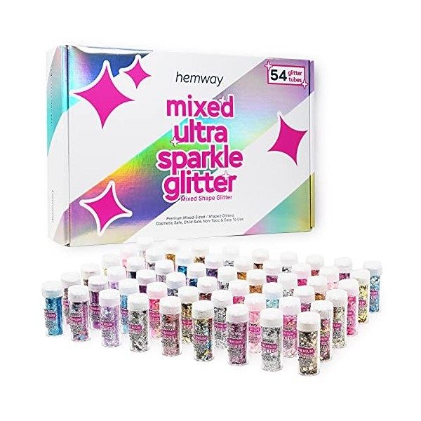 Hemway Fine Glitter - 54 x 9.6g 0.34oz Craft Glitter Shaker Set, Multi-usage assorti couleurs de paillettes pour l’artisana P...