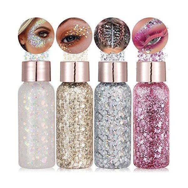 Rihsay 4 Couleurs Paillettes Visage Paillettes Maquillage Carnaval Paillette Corps Liquide Glitter Gel Paillette Festival pou