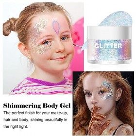 Gel Paillettes Visage, Gel Pailleté pour le Corps, Gel Pailleté Holographique pour le Corps, Sequins Body Glitter Cosmétique,