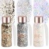 Wisebom Body Glitter Gel, 3 Boîtes de Liquide à Paillettes Holographiques Paillette Maquillage Gel pour le Visage, le Corps, 