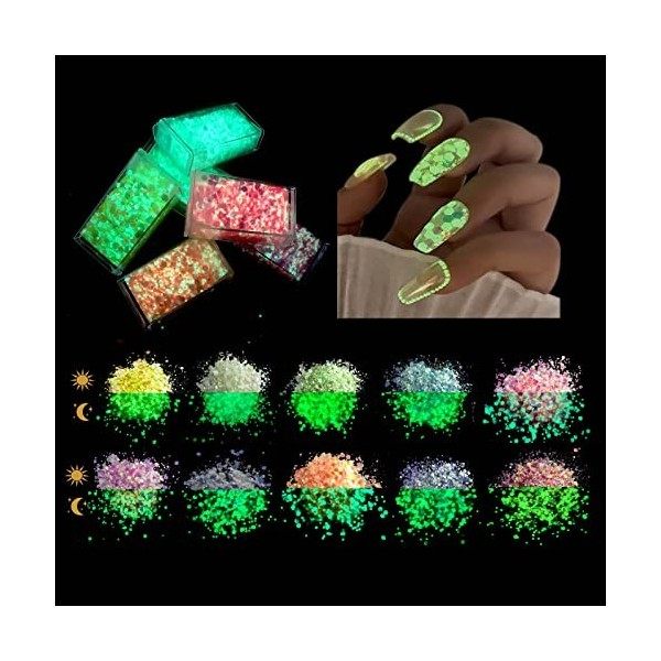 10 Couleurs Paillettes Visage Festival Corps Hair Glitter Lumineuse Paillettes,Hexagones Chunky Glitter pour Yeux Ongle Cheve