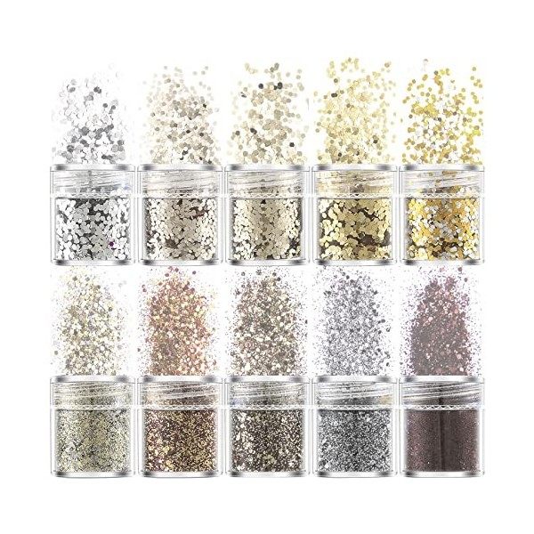 10 Pcs Paillettes Chunky Glitter Sequin Glitter Paillettes de Corps Maquillage pour，Paillettes Ongles Nail Art Set， Paillette