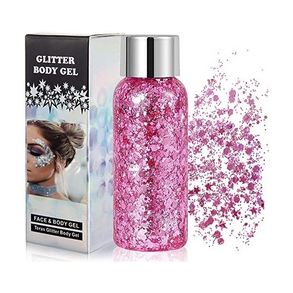 Gel Paillettes Visage, Chunky Paillette Maquillage Festival Gel, Paillette Cheveux Gel, Paillettes Corps et Visage, Glitter G