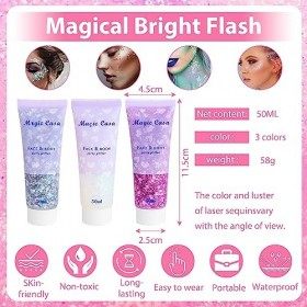 Gel Paillettes Visage 3PCS Paillettes Longue Durée Paillettes Corps Chunky Glitter Gel Pour Le Maquillage Des Fêtes De Fin D