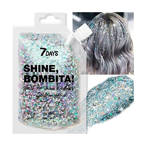 7DAYS Gel à Paillettes Visage, Corps, Cheveux | Chunky Glitter de Strass et Sequins pour Fête, Festival, Halloween, Noël | Ma