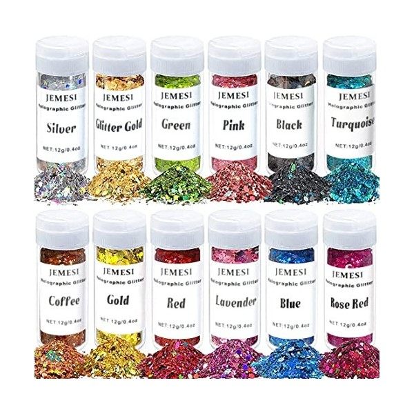 JEMESI Holographique Grosses Paillettes, 100g Turquoise Sequins Glitter, Paillettes pour Visage, Corps, Cheveux, Résine Epoxy