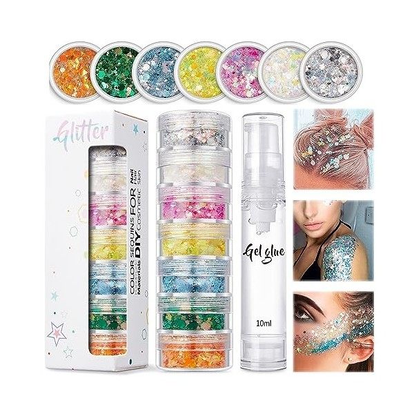 Lucktao 7 Boites de Maquillage Paillettes Set,Gel Paillettes Visage,Body Glitter, Sequins Glitter,Sirène Paillette,Paillette 